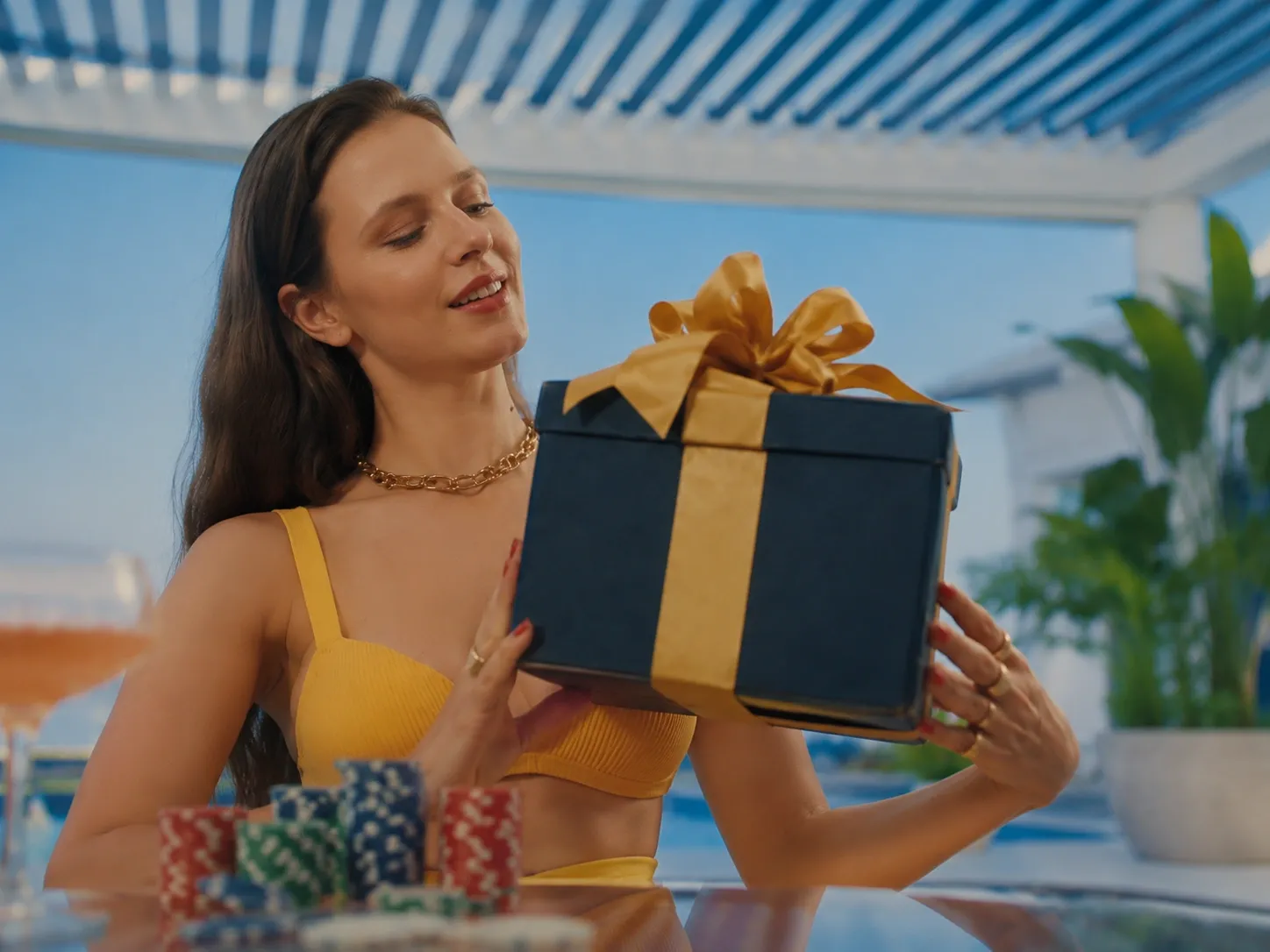 Present black yellowbikini woman